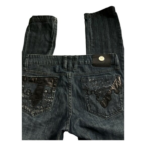 Antik Denim Embroidered Embellished Straight Leg Low Rise Dark Wash Jeans Sz 28 - Picture 12 of 16